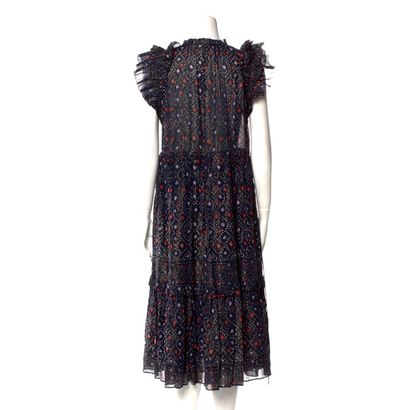 Ulla Johnson 2 Linea Ruffle Midi Dress Cotton Puff Shoulder Maxi Navy Blue EUC! - Picture 6 of 9